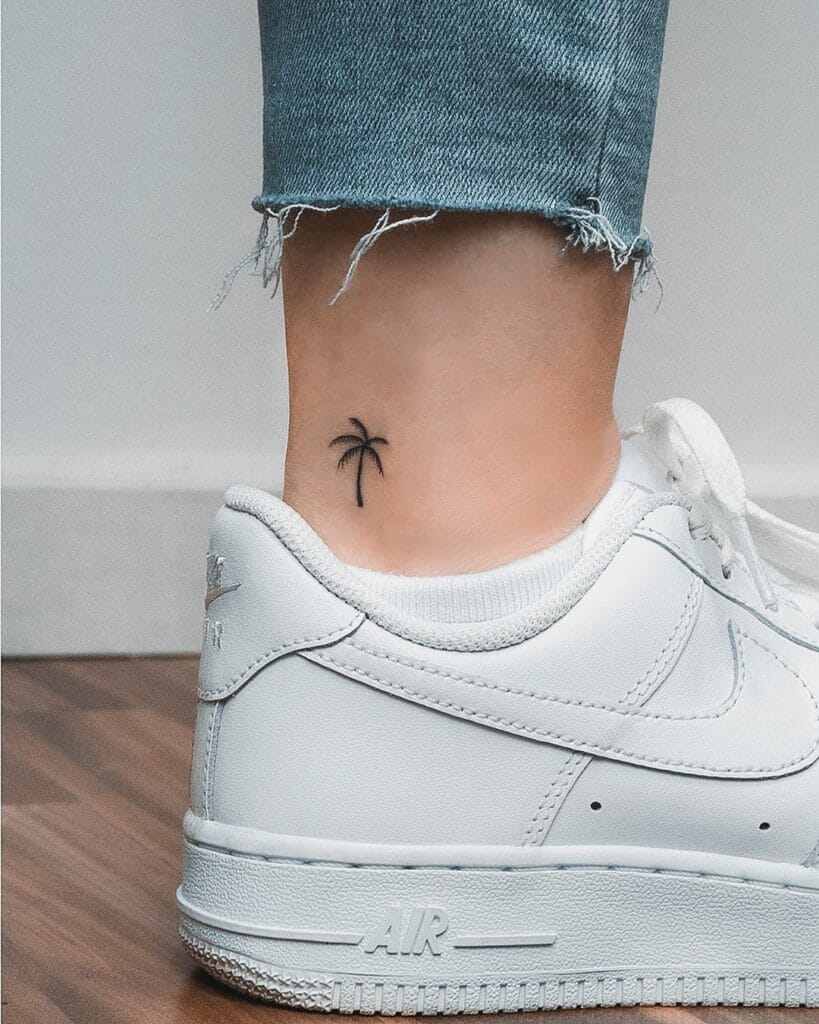 Tiny Ankle Palm Tree Tattoo