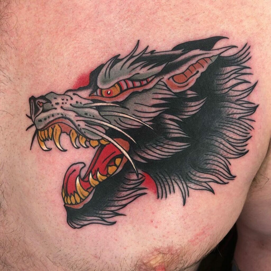 Traditional American Wolf Tattoo