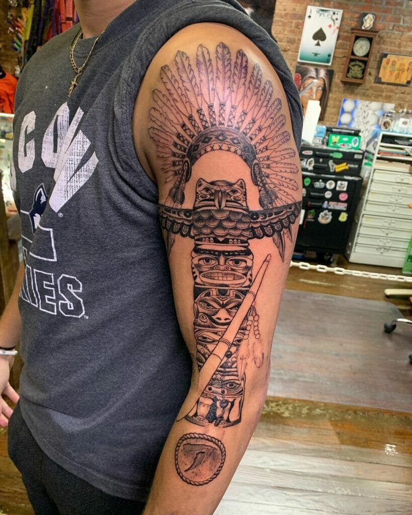 Traditional Black-White Totem Pole Tattoo