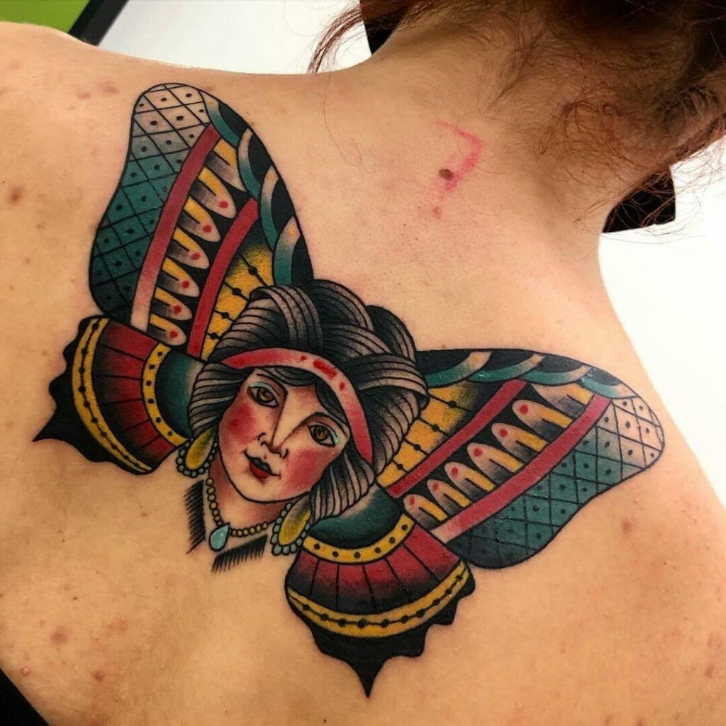 Traditional Butterfly Lady Tattoo