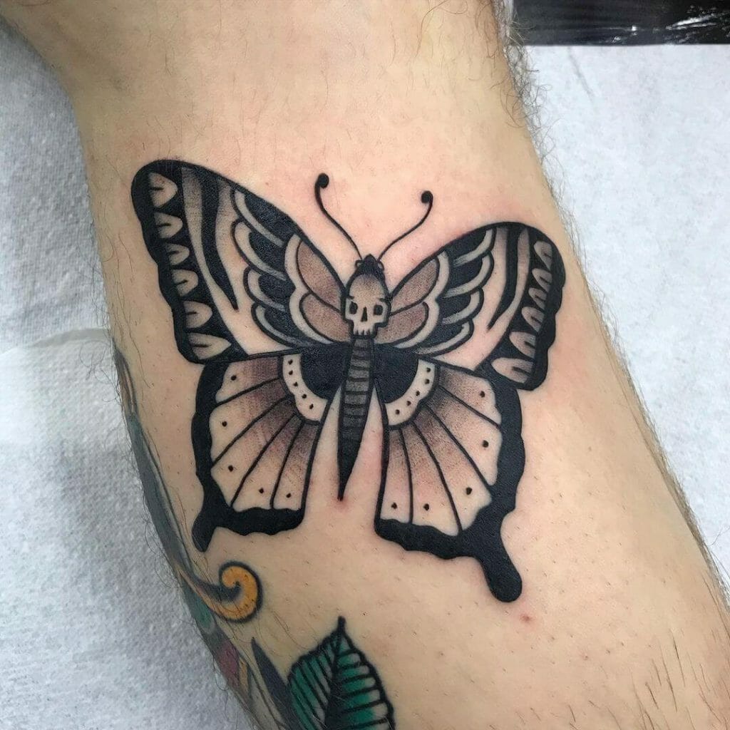 Traditional Butterfly Skull Tattoo