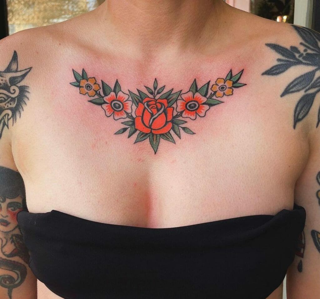 Traditional Flash Tattoo With Flowers
