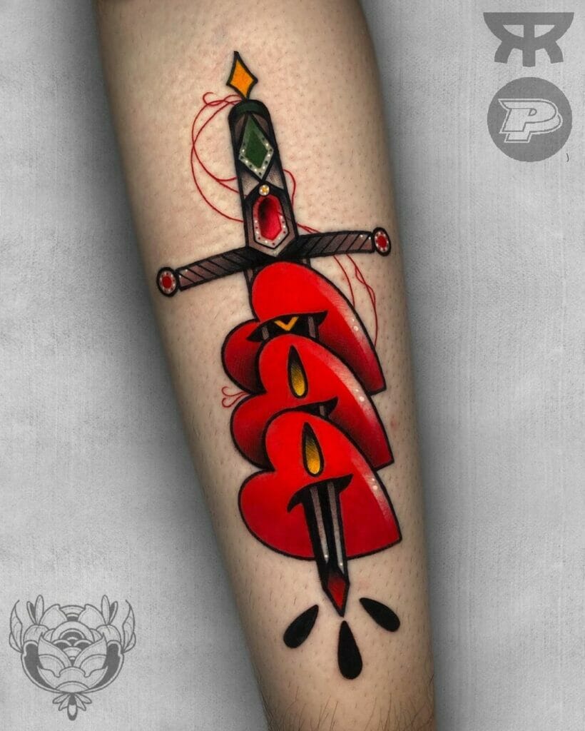 Traditional Heart Piercing Dagger Tattoo