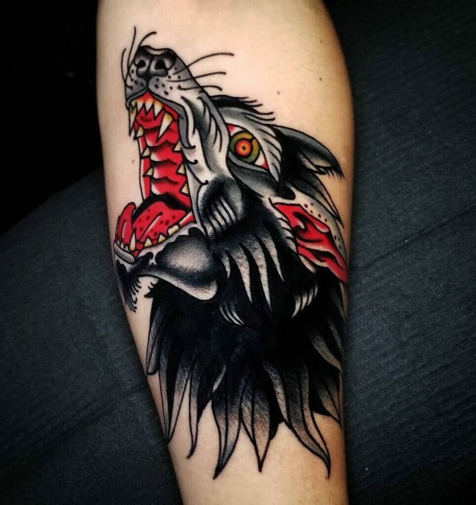 Traditional Howling Wolf Tattoo