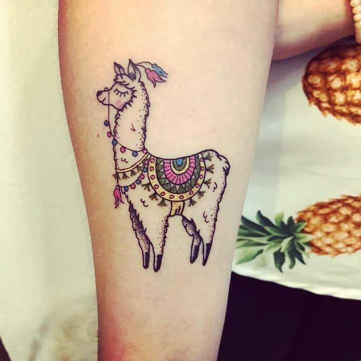 Traditional Llama Design Tattoo