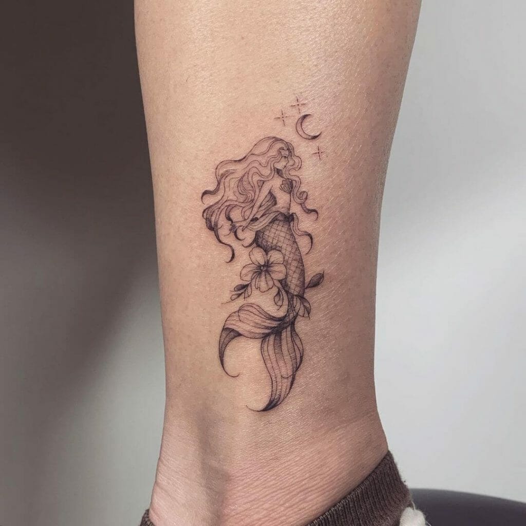 Traditional Mermaid Tattoo In Black