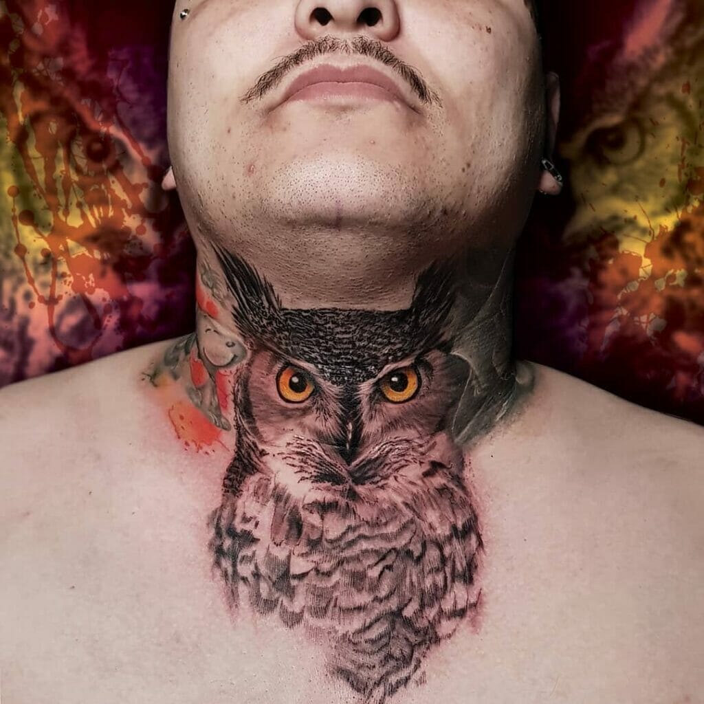 Traditional Owl Neck Tattoo Designs
