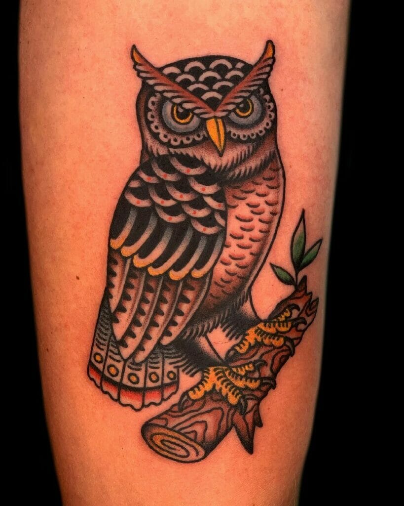 Traditional Owl Tattoo