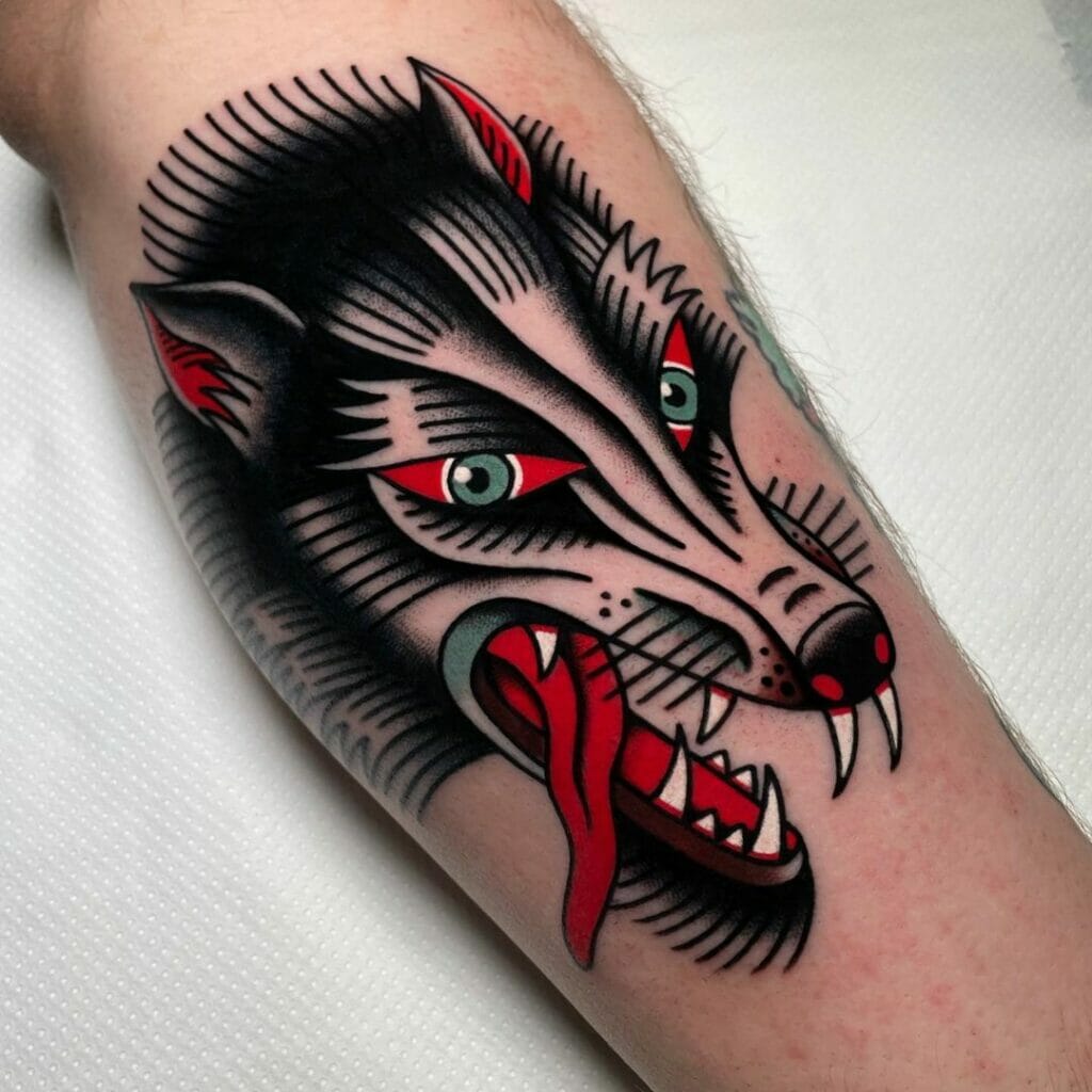 Traditional Snarling Wolf Tattoo