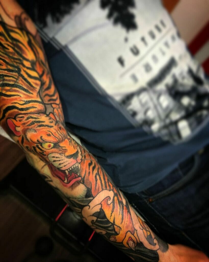 Traditional Tiger Tattoo Arm Sleeve