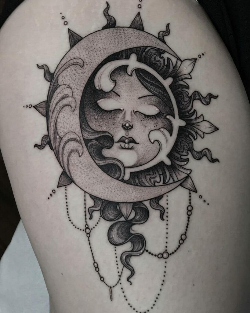Tranquil Sun and Moon Tattoo to soothe the eyes