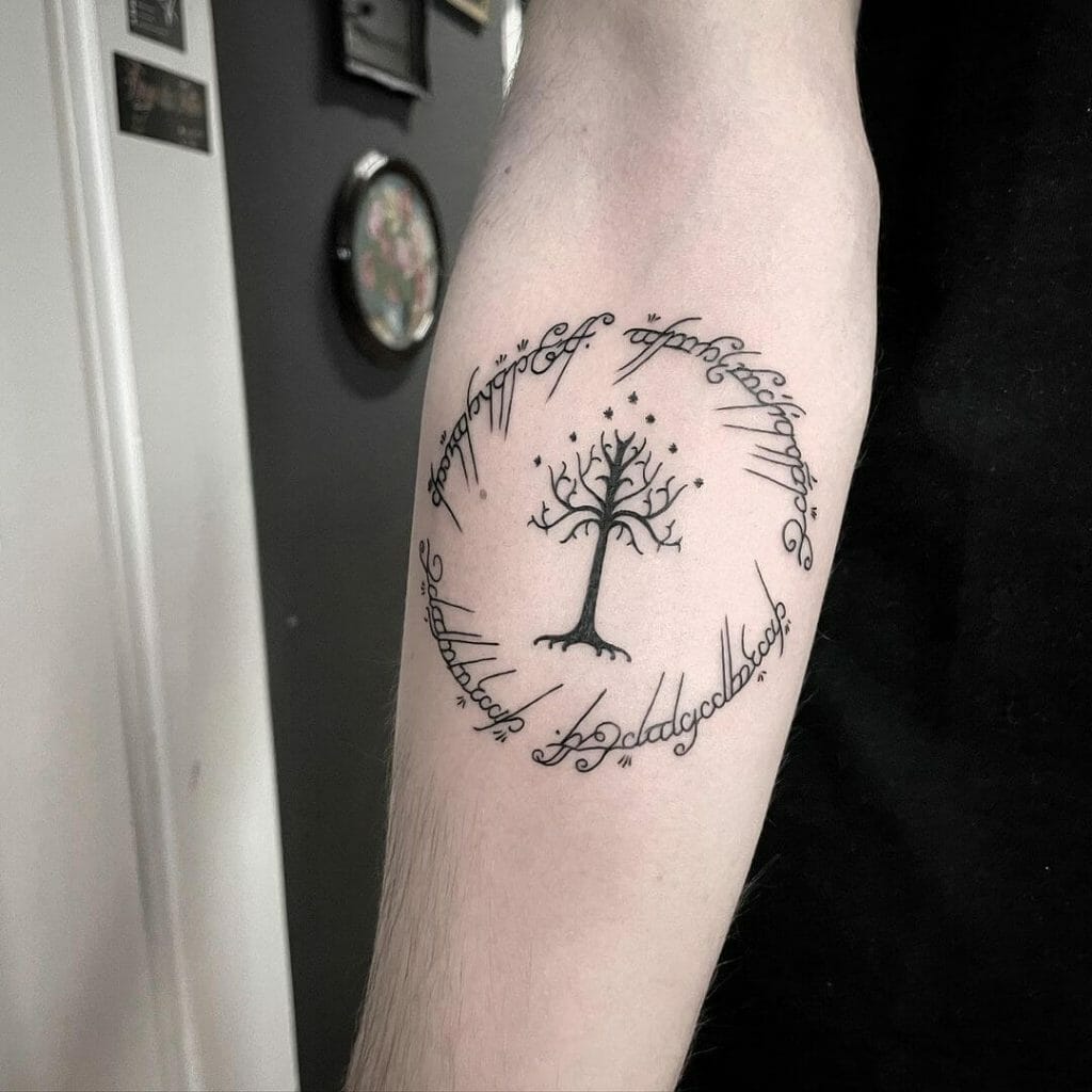 Tree Of Gondor Tattoo With The One Ring