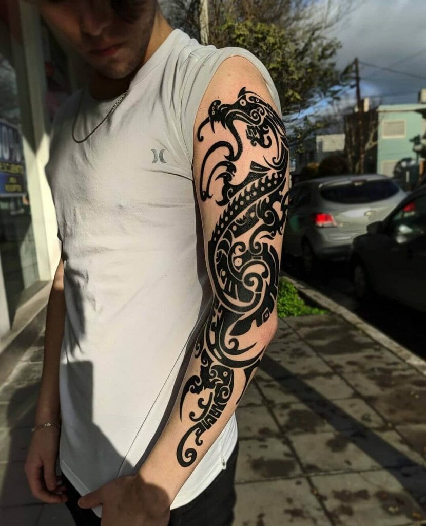 Tribal Dragon Tattoo On Arm