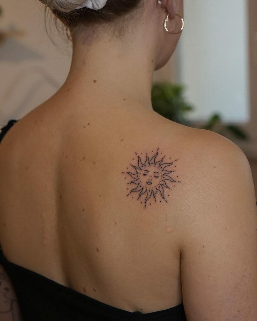 Tribal Sun Tattoo with a Geometric Pattern
