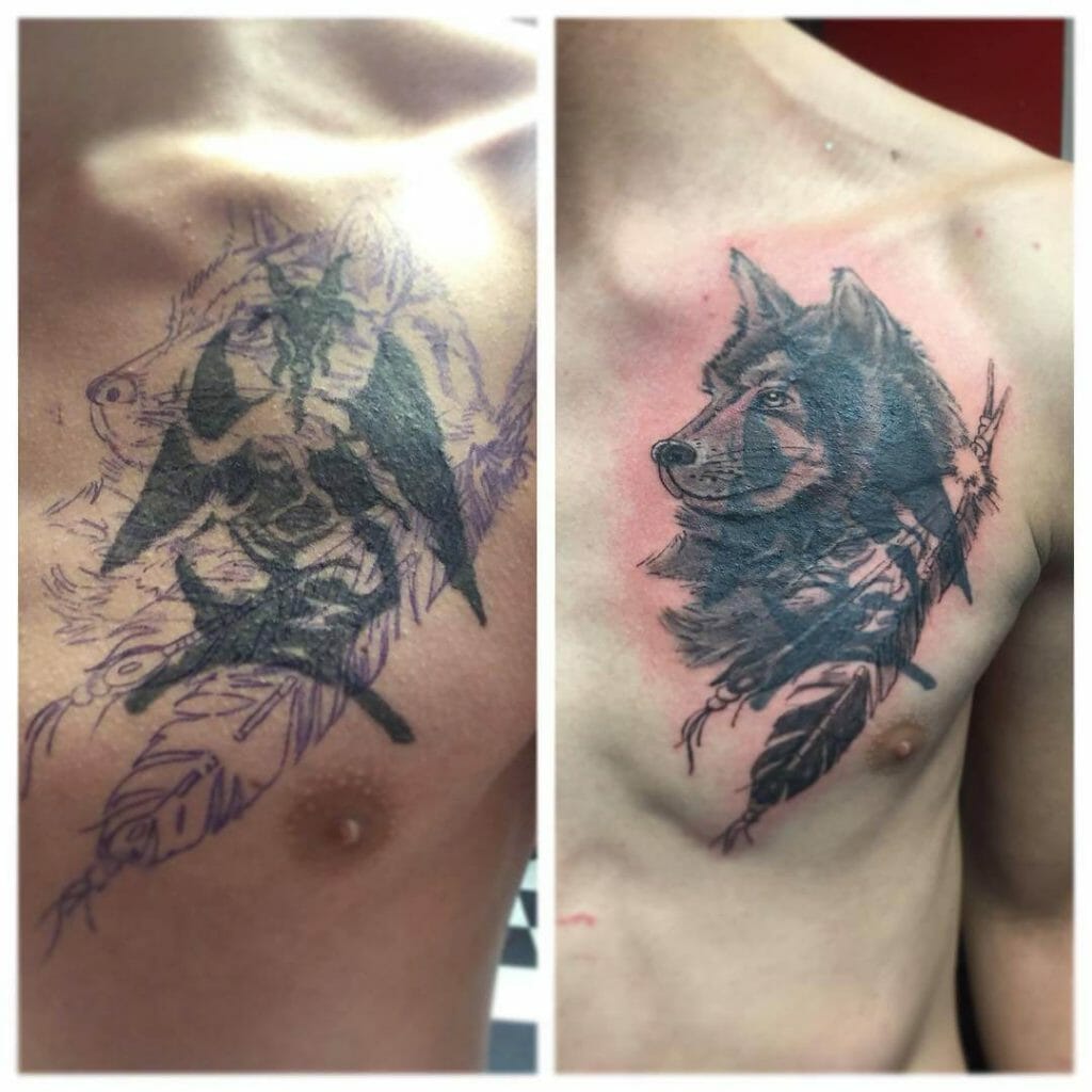 Tribal Wolf Tattoo On The Chest