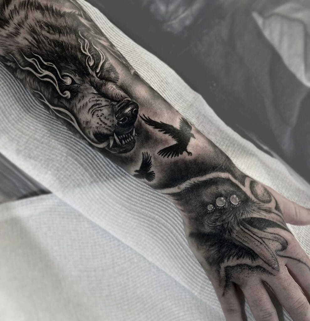 Tribal Wolf Tattoo Sleeve