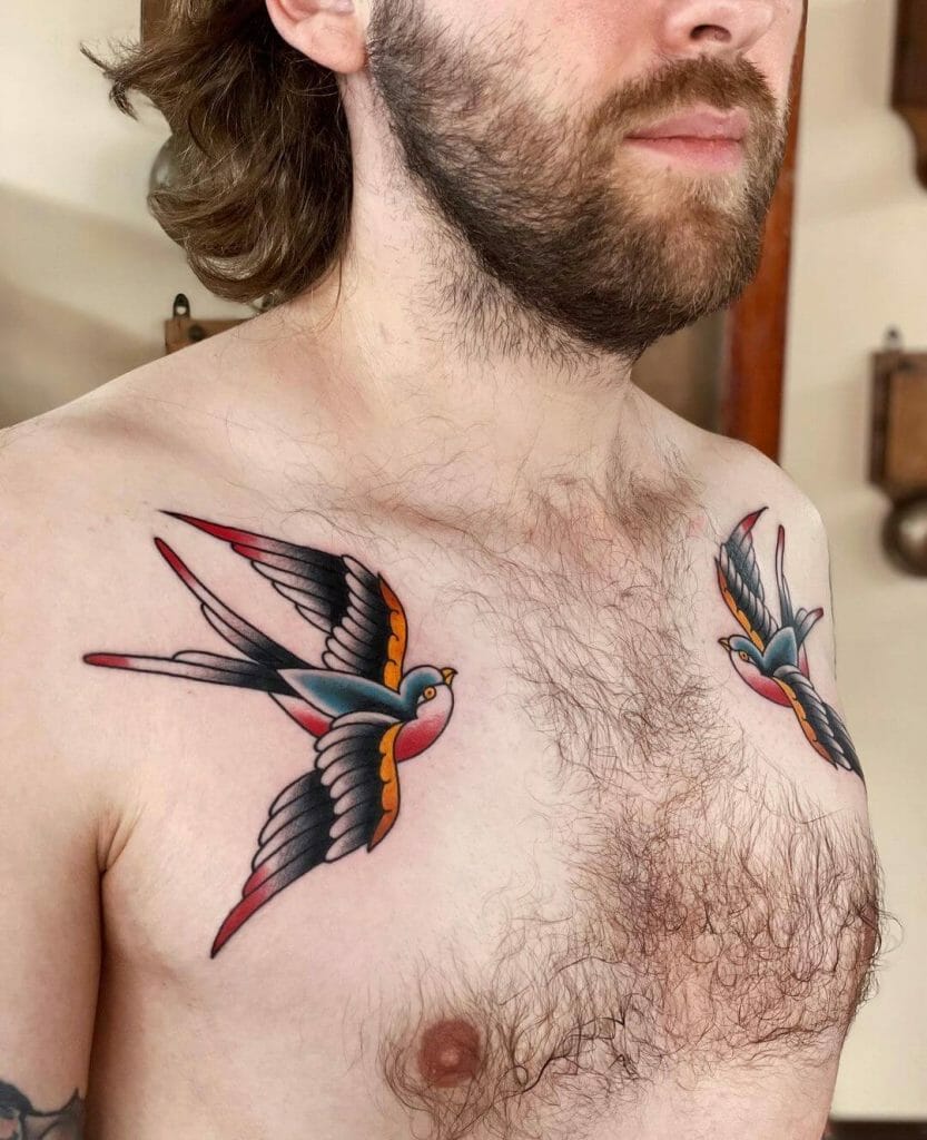 Two Swallows Chest Tattoo
