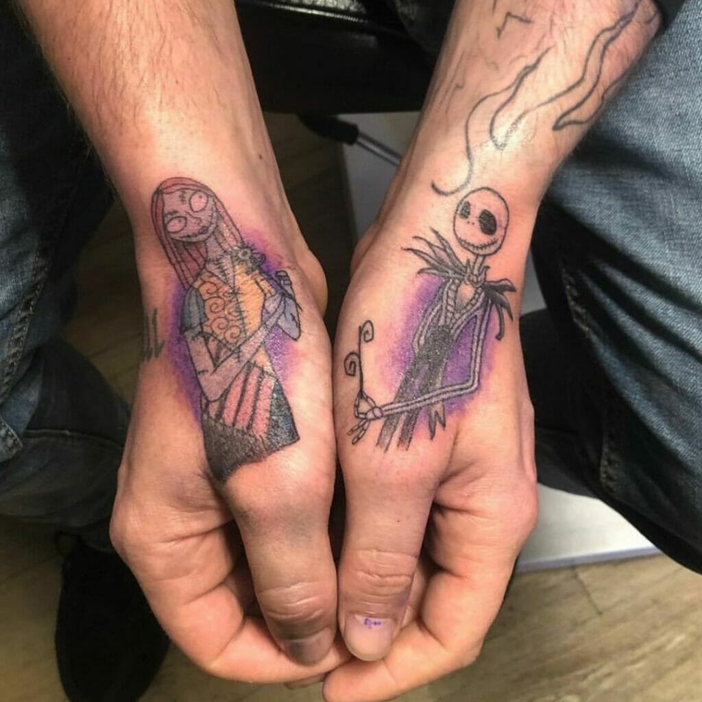 Unique Jack And Sally Tattoo Design