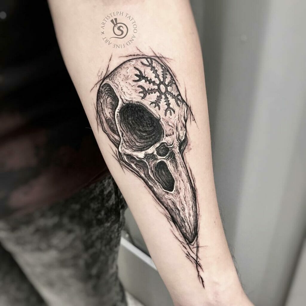 Unique Raven Skull Tattoo