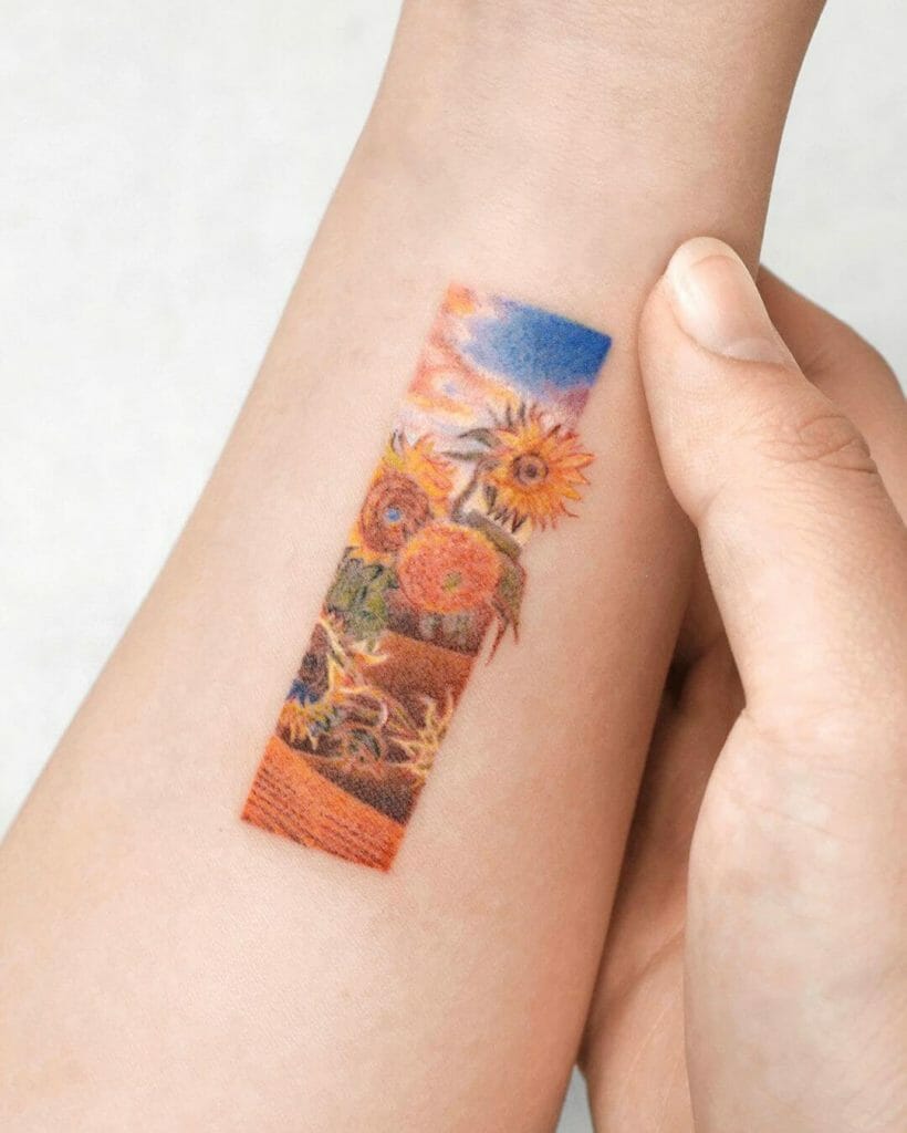 Van Gogh Inspired Small Sunflower Tattoo