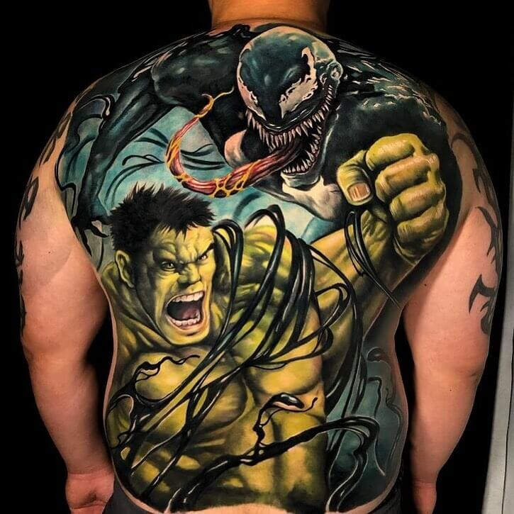 Venom And Hulk Full Backpiece Tattoo