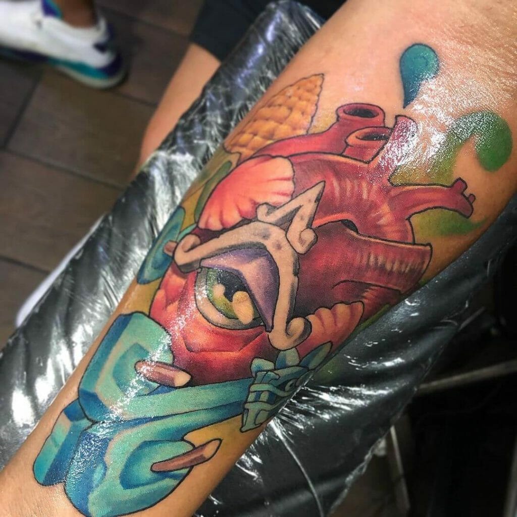 Vibrant Coloured Aztec Tattoo