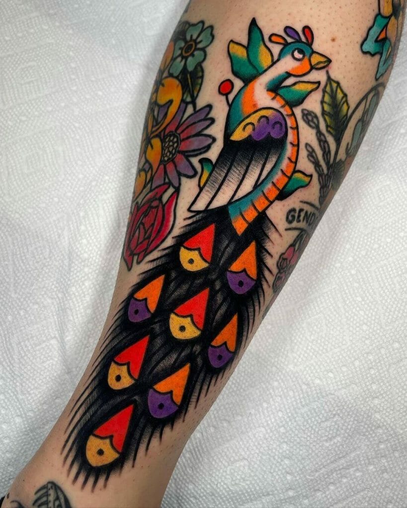 Vibrant Peacock Feather Tattoo Design