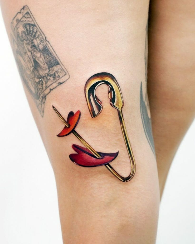 Vibrantly Colourful Safety Pin Tattoo Designs