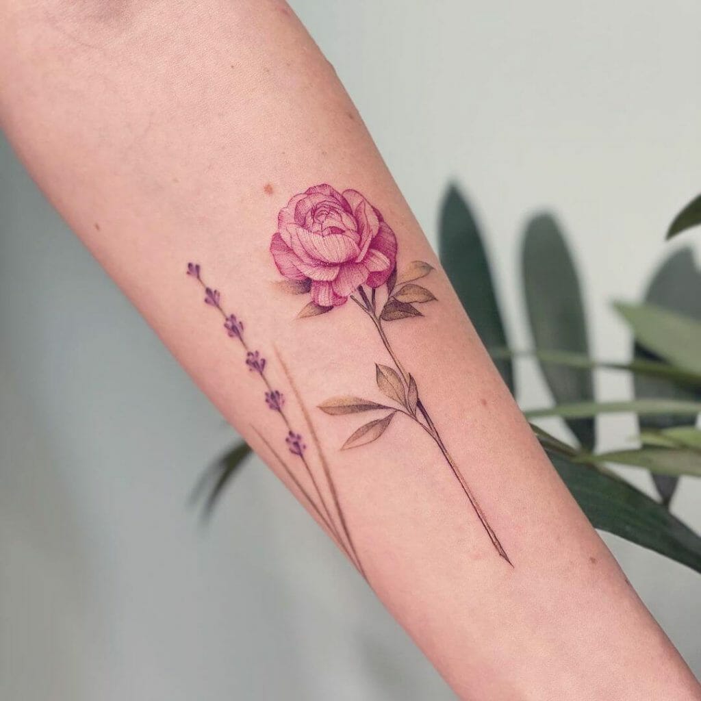 Violet And Peony Floral Tattoo