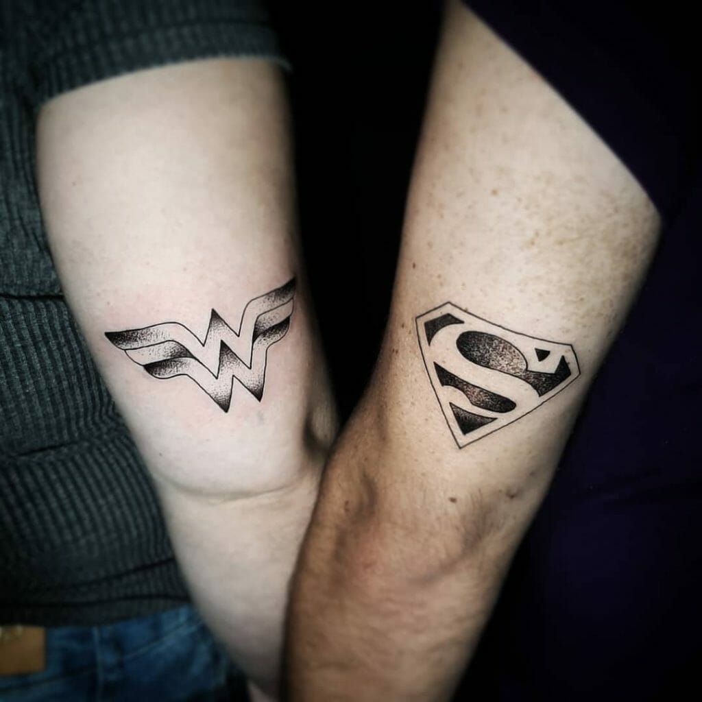WW And Other Superhero Emblems Tattoo