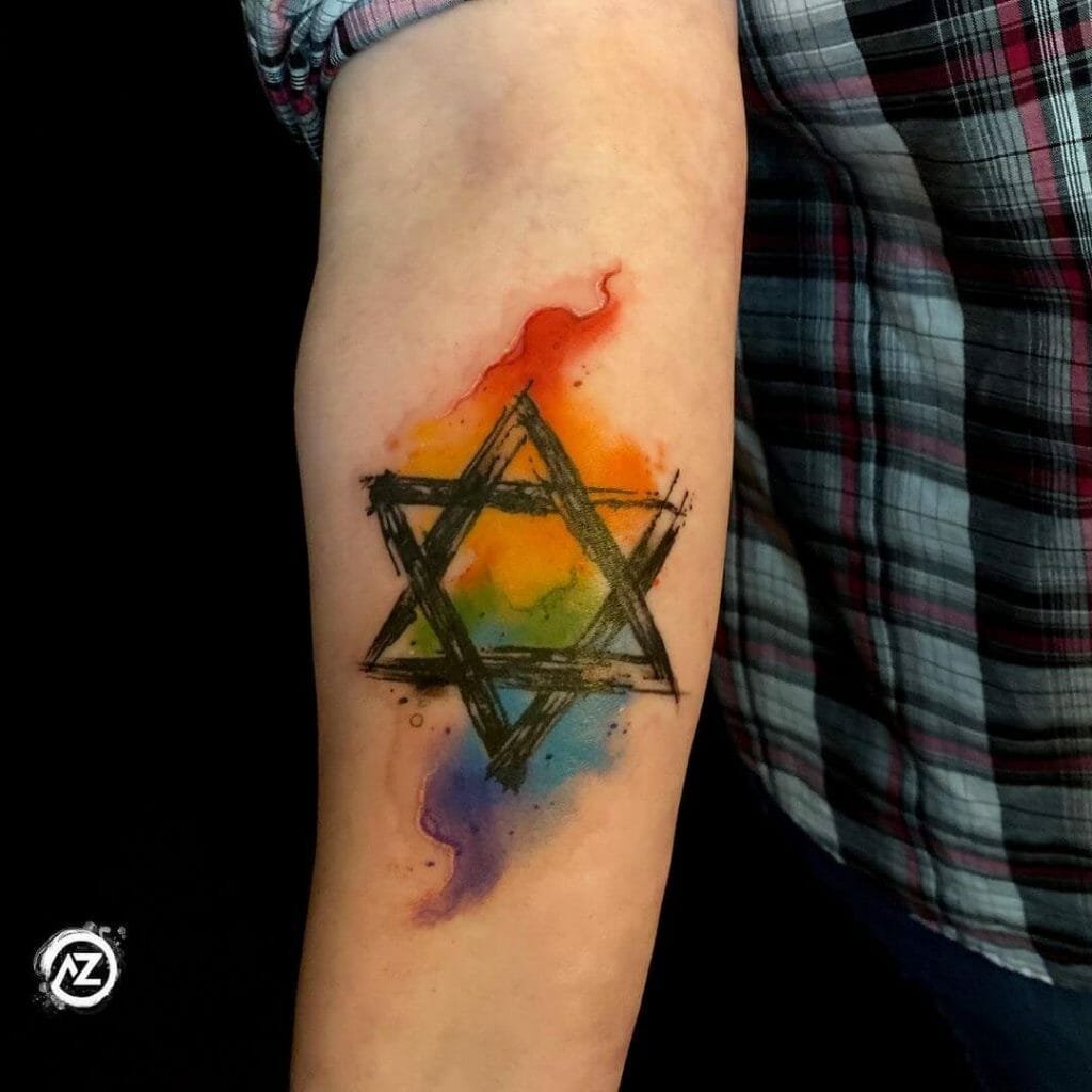 Watercolor-Inspired Star Of David Tattoo