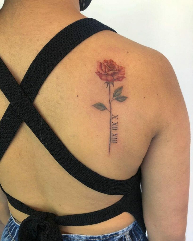 Watercolor Rose Tattoo With Date