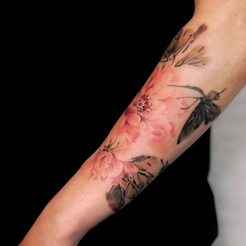 Watercolor Tattoo Of A Blossoming Azalea