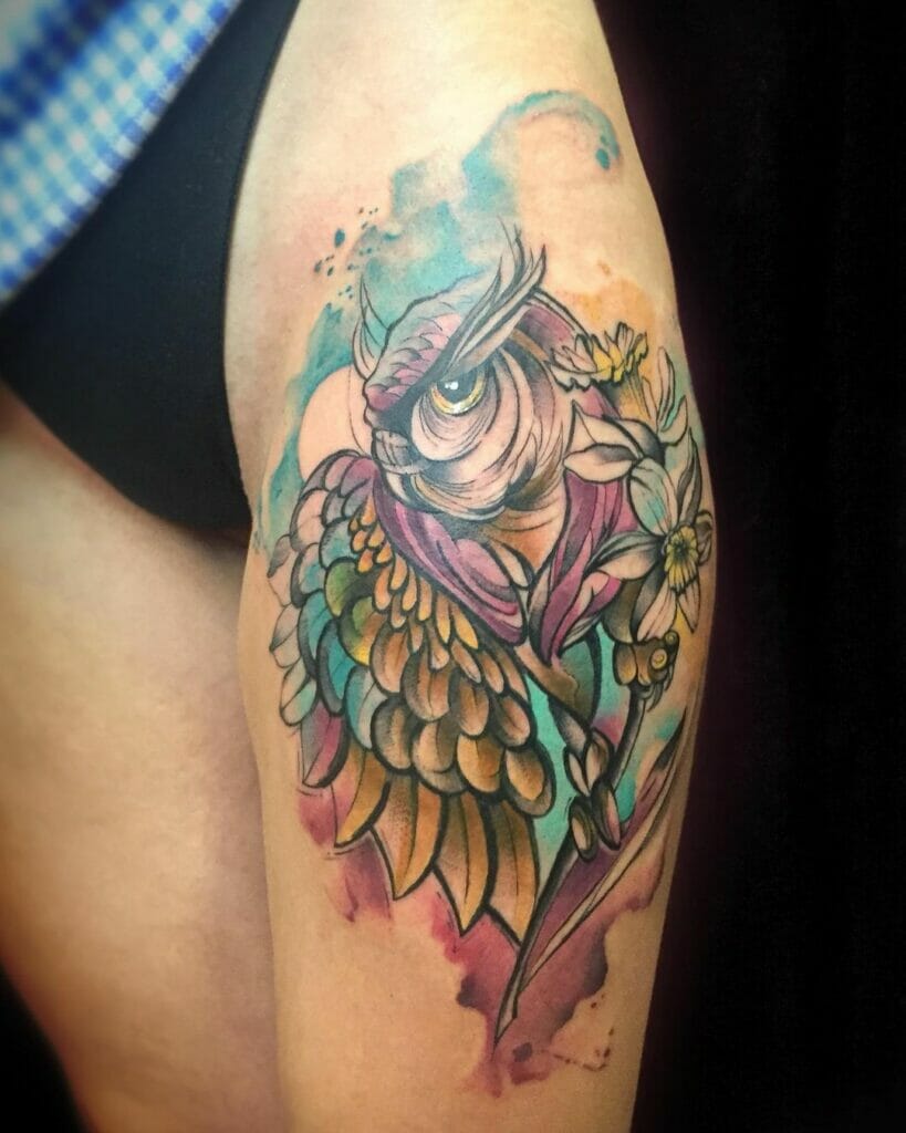 Watercolour Owl Tattoo