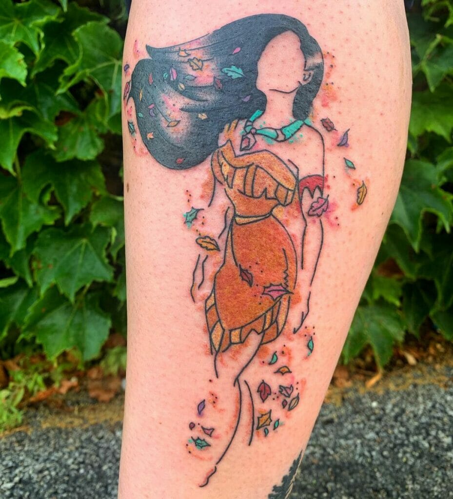 Watercolour Pocahontas Outline Tattoo