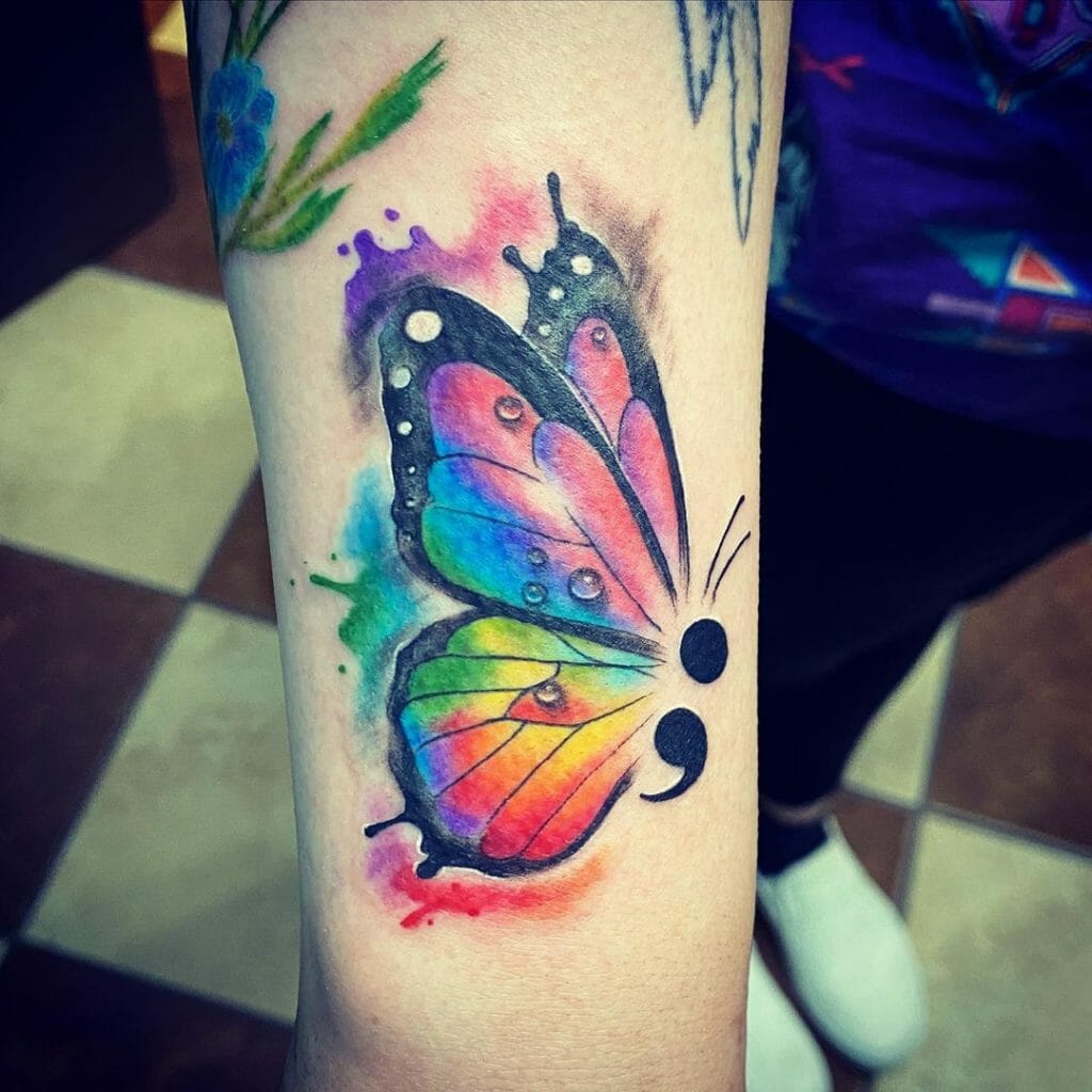 Watercolour Semicolon Butterfly Tattoo Idea