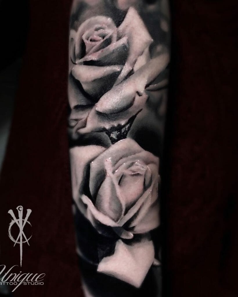 White Ink Rose Tattoo Sleeve