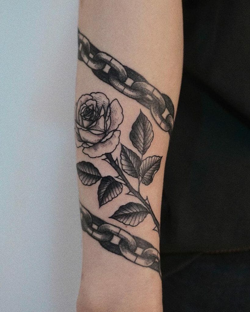 White Rose Tattoo With Chains Tattoo