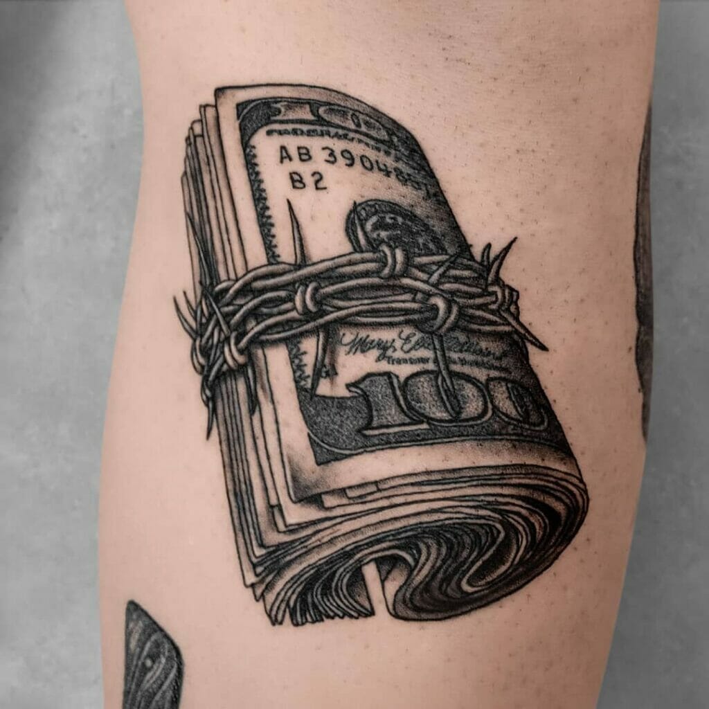 Winding Barbed Wire Money Tattoo