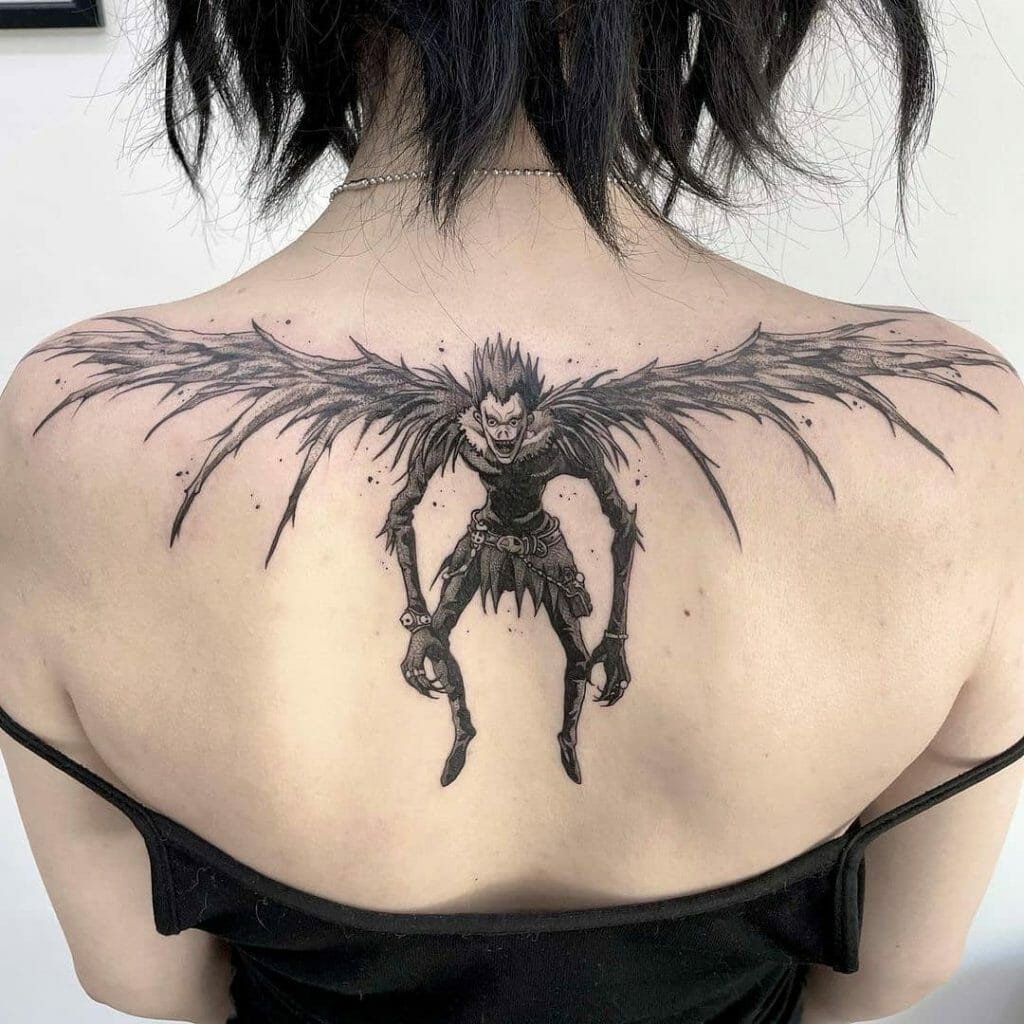 Winged Ryuk Shoulder Blade Tattoo