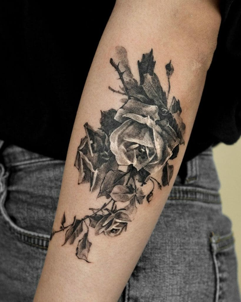 Withering White Rose Tattoo On Forearm