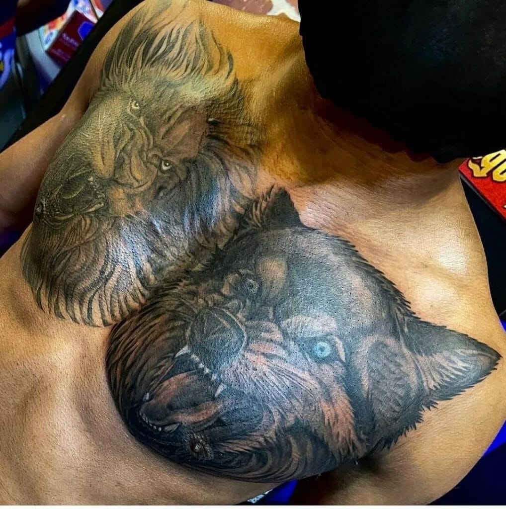 Wolf Chest Tattoo With Other Animals
