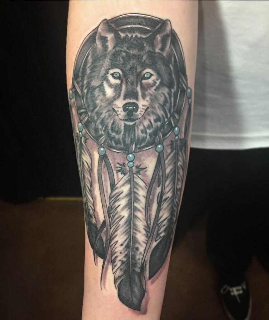 Wolf In Dreamcatcher Tattoo