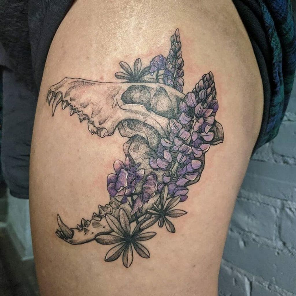 Wolf Skull Tattoo With Lavender