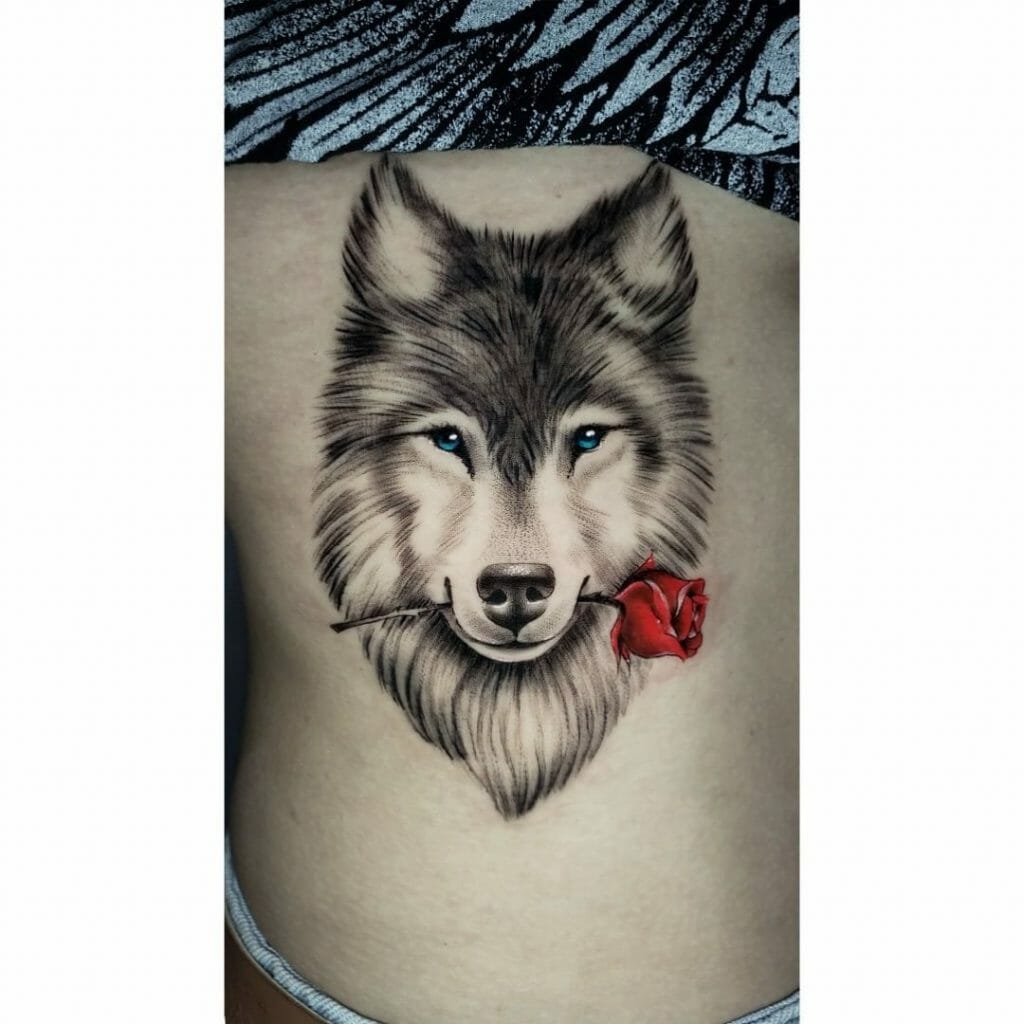 Wolf Tattoo Sketch With Rose