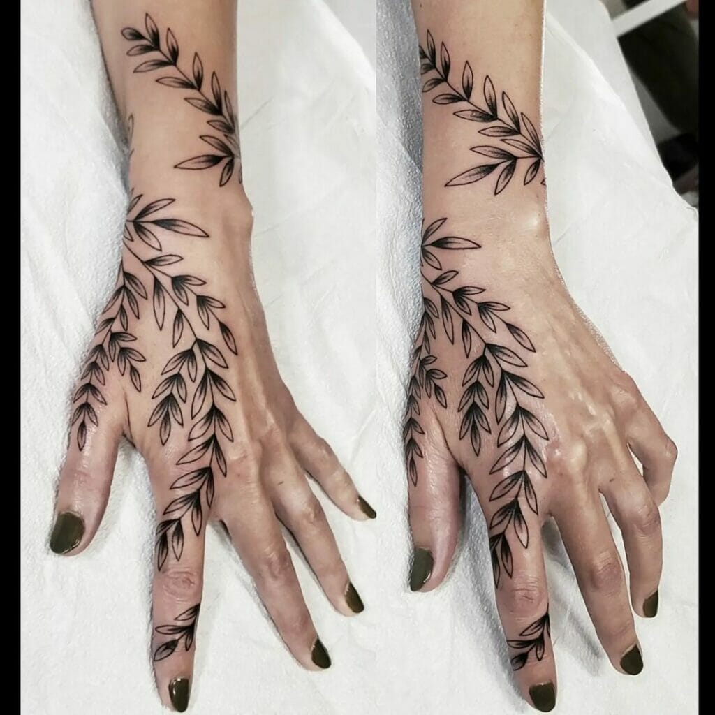 Wrap Around Hand Leaf Tattoo