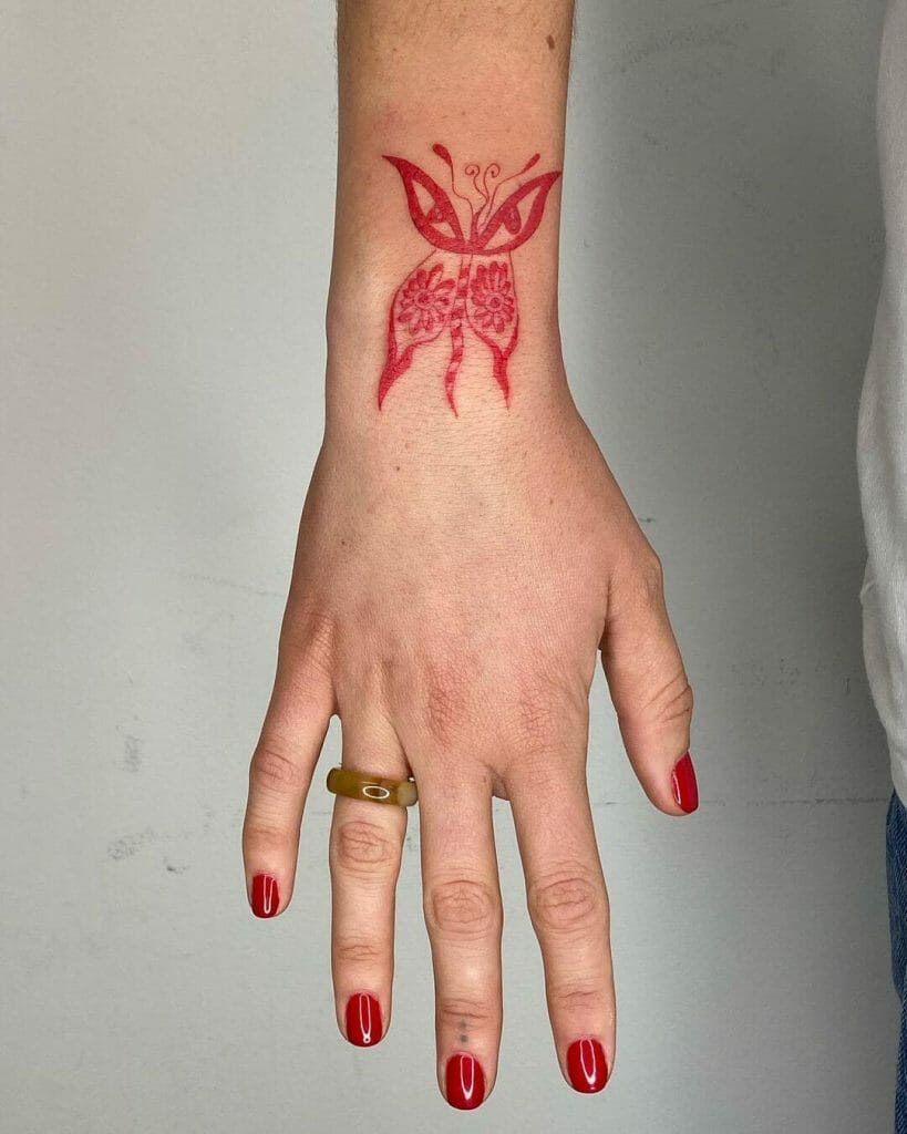 Wrist Unique Butterfly Tattoo In Red
