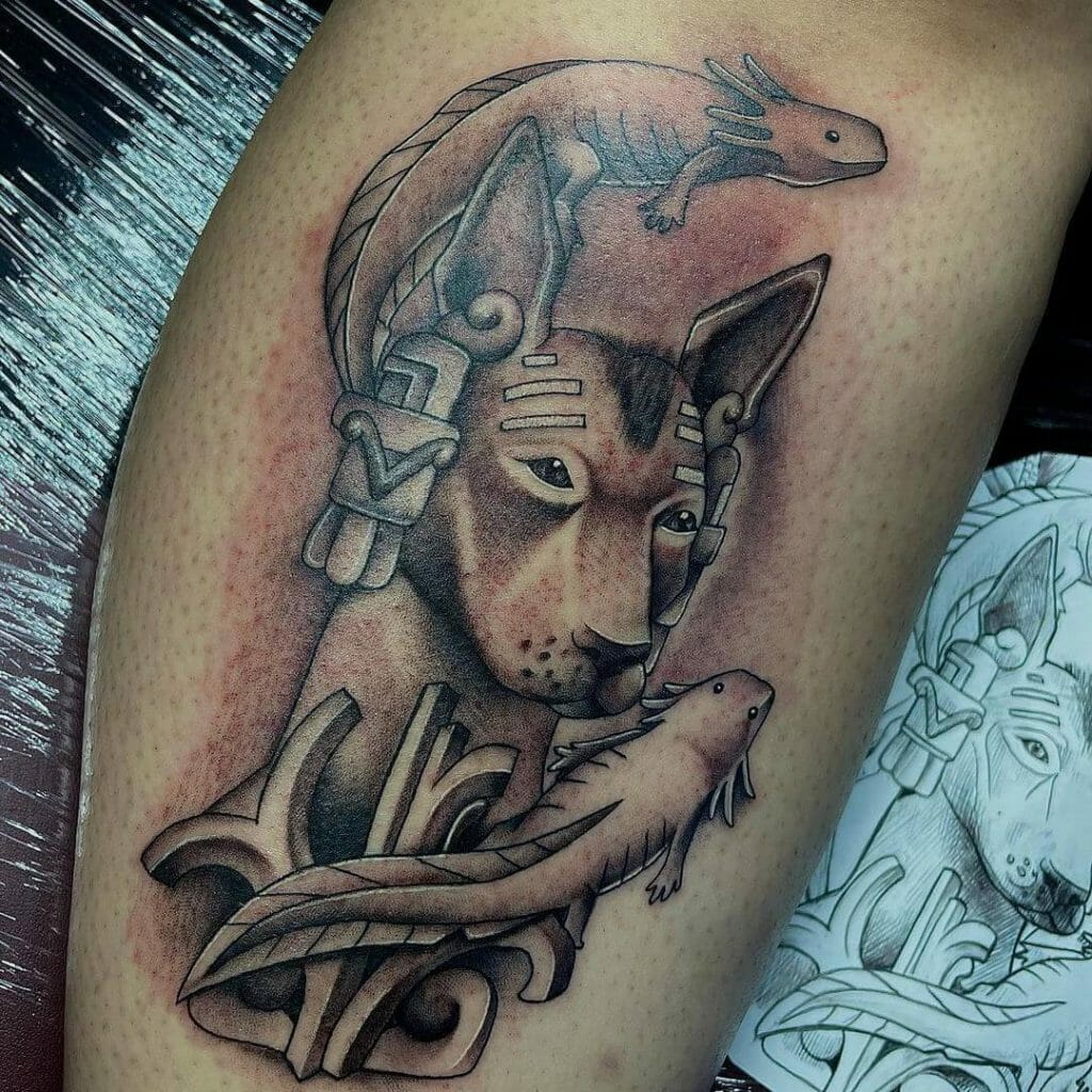 Xoloitzcuintle And Axolotls Aztec Tattoo