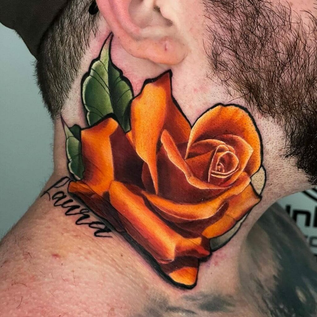 Yellow Rose Neck Tattoo