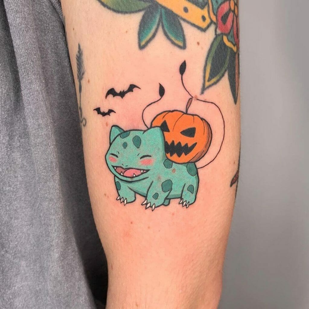 A Bulbasaur And Pumpkin Tattoo